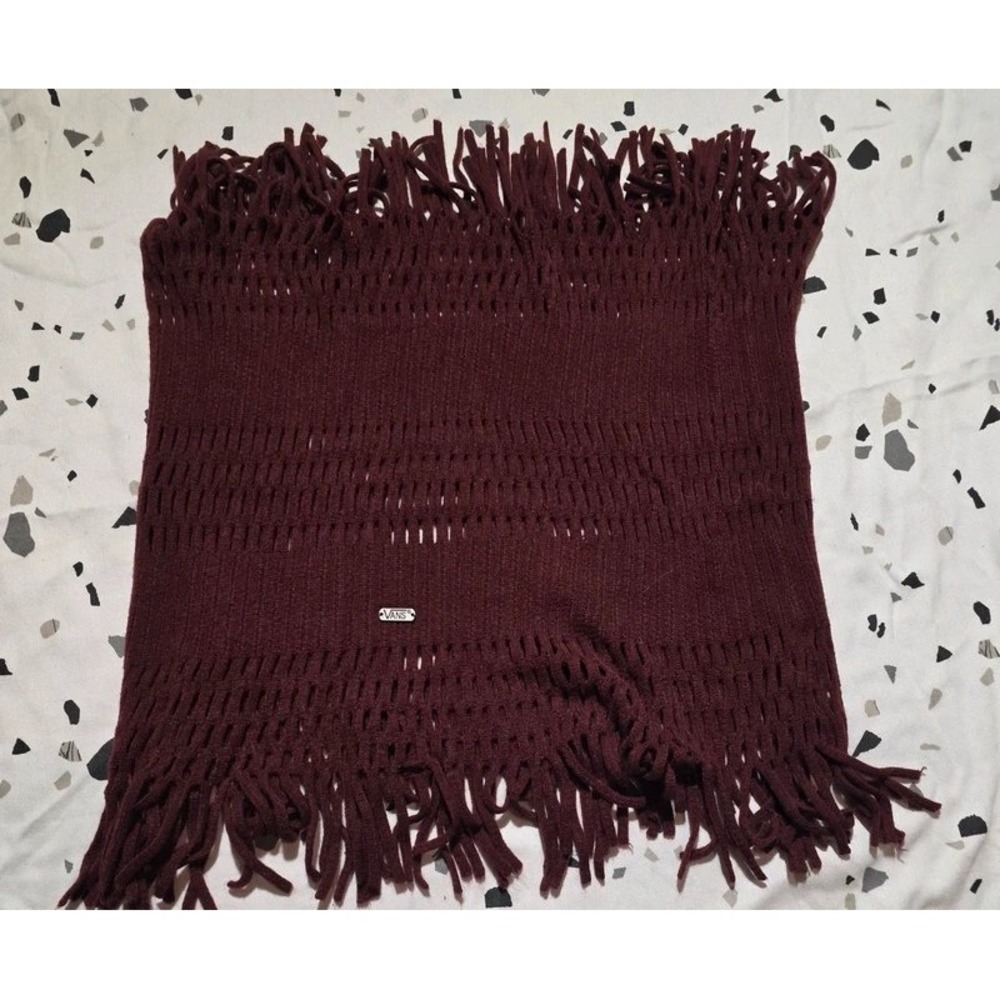 Vans Burgundy Knit Infinity Scarf Maroon Fringe Open Weave Loop Scarf